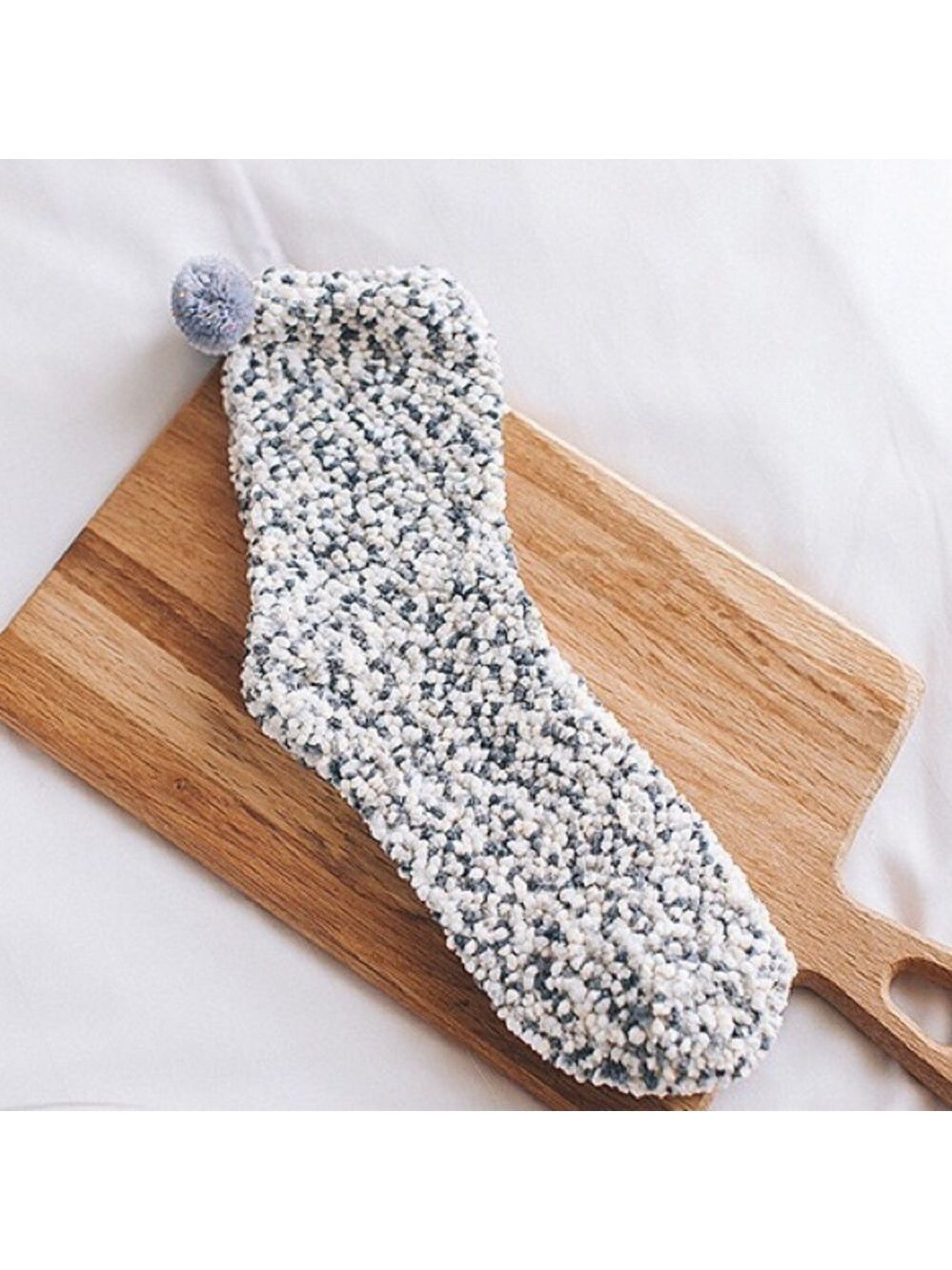 Gray Fluffy Pom Pom Socks